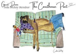 Great Dane Signed Print 'The Courthouse Poet' Sofa Society Member (Green Sofa)