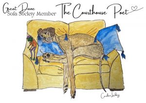 Great Dane Signed Print 'The Courthouse Poet' Sofa Society Member (Gold Sofa)