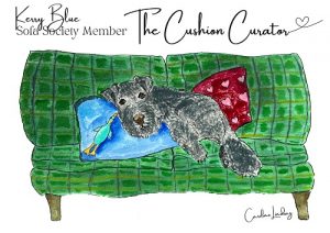 Kerry Blue Signed Print 'The Cushion Curator' Sofa Society Member