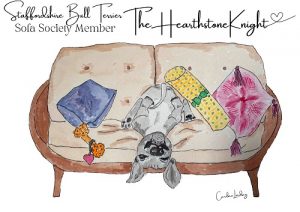 Staffordshire Bull Terrier Signed Print 'The Hearthstone Knight' Sofa Society Member
